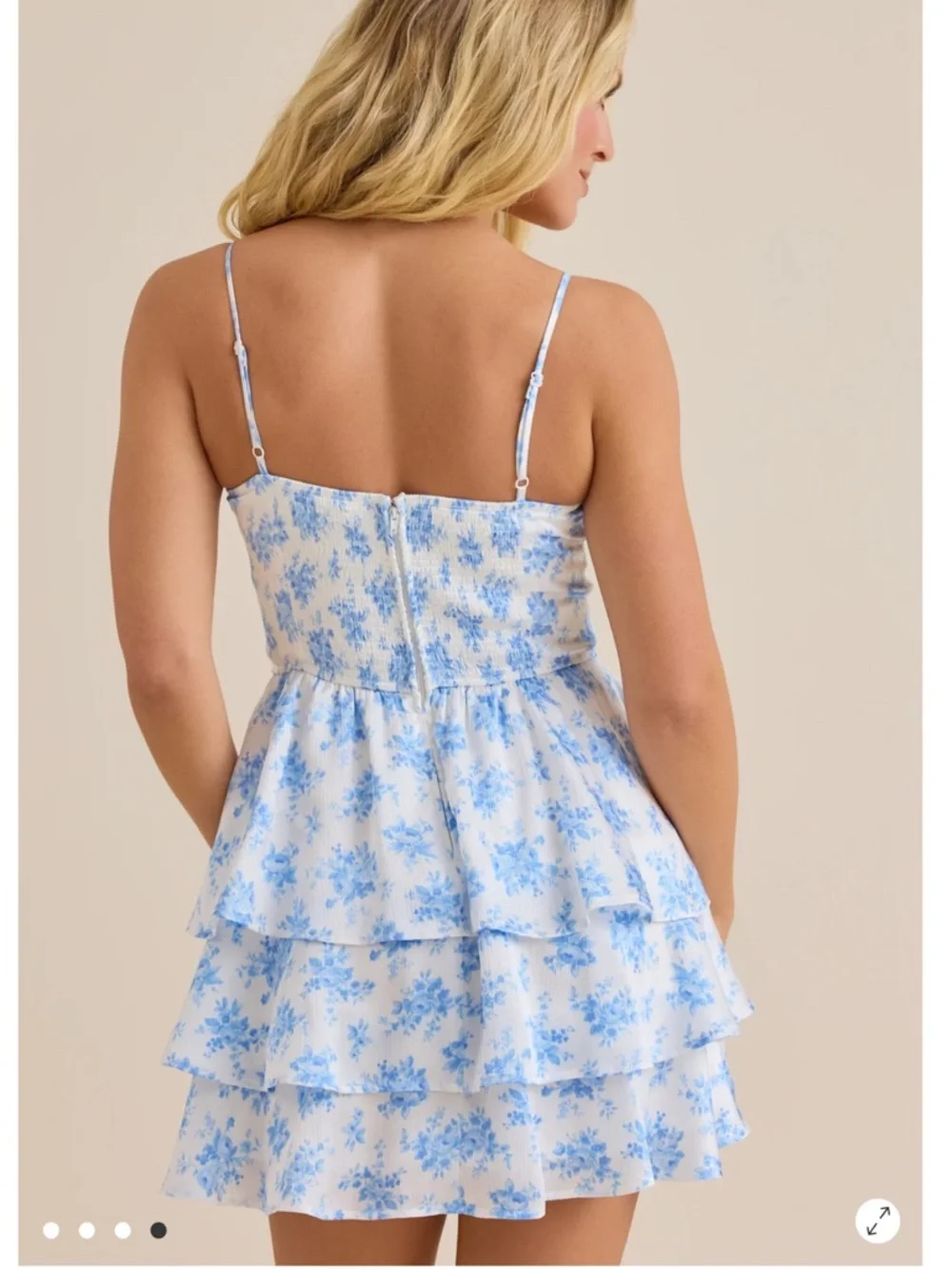 NWT- Altar'd State White and Blue Floral Tiered  Mini Dress with Twist Keyhole - Picture 3 of 6